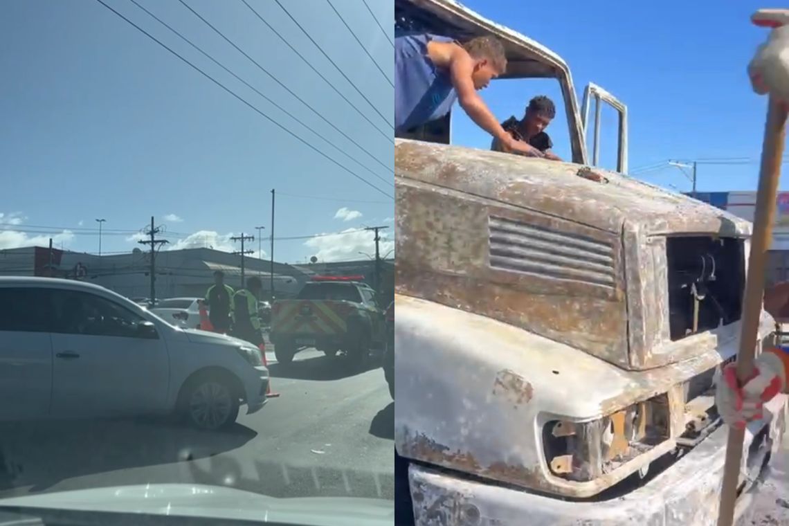 Caminhão pega fogo na Avenida São Rafael e congestiona tráfego na região - 