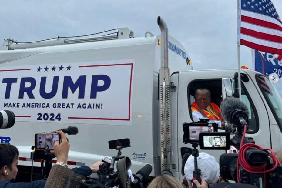 Donald Trump desfila em caminhão de lixo em resposta a Joe Biden - 