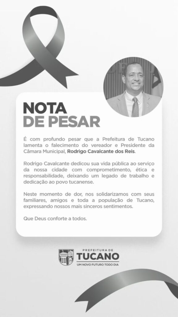 Rodrigo Cavalcante, presidente da Câmara de Tucano, morre em acidente de motocicleta