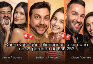 Enquete BBB 25: Vitória Strada / Mateus, Edilberto / Raissa e Diego / Dani Hypolito enfrentam 2° paredão  - 