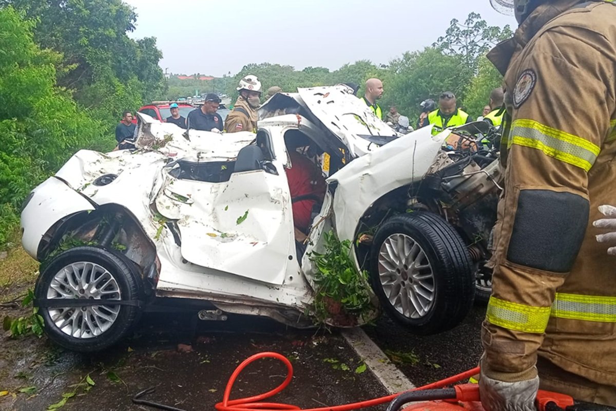 Quatro pessoas morrem e uma fica ferida após carro capotar e bater em árvore na RMS - 